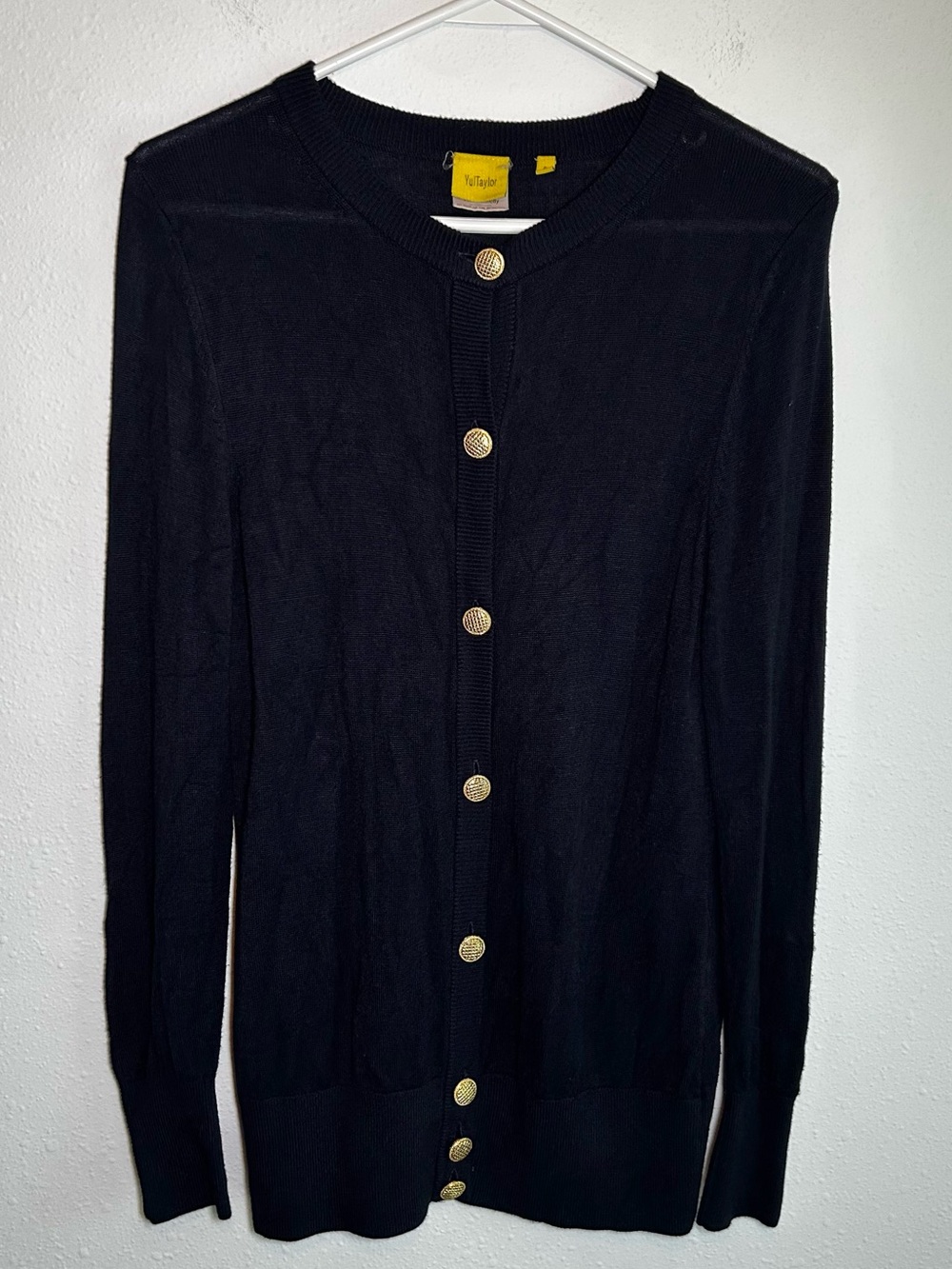 Craig Taylor Cardigan Sweater Gold Button Sz S Navy Blue Viscose Academia Office
